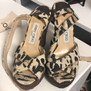 Jimmy Choo Phoenix Canvas Animal Print Wedge 36